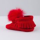 Red moccasins with pom-pom