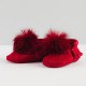 Maroon moccasins "made with love" with pom-pom