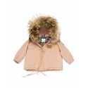 Children's spring jacket, Parka with Natural Fur - Powder Pink