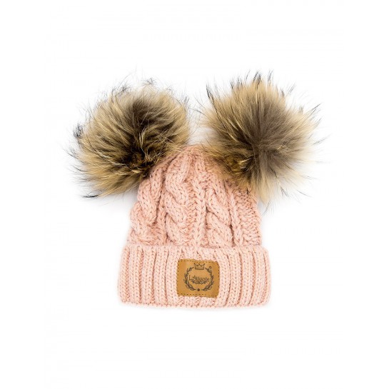 Winter Hat with Natural Fur - COCO - Powder Pink
