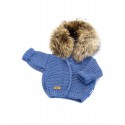 Kurtka/Sweter, dziecięcy Ręcznie Tkany z  Naturalnym Futerkiem - niebieski