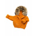 Kurtka/Sweter ,dziecięcy, Ręcznie Tkany  z Naturalnym Futerkiem - pomarańczowy