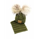 Cap and chimney - Khaki color - Faux fur