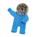 Blue handmade overalls - artificial fur