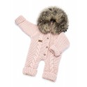 All-year-round Baby Jumpsuit, Handmade powder pink, Natural fur