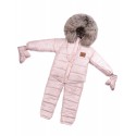 Winter Baby Overalls, Two-Piece with Natural Fur - Pink