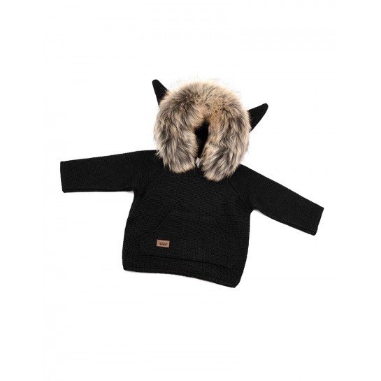 Jacket + hat set, black, natural fur,