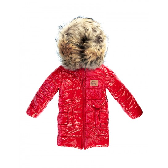 Płaszcz Zimowy Dziecięcy - Naturalne Futerko - czerwony