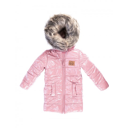 Children's winter coat - artificial fur - powder pink