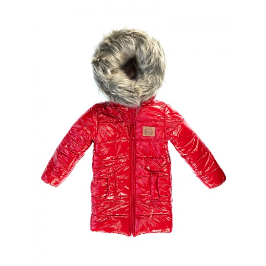 Płaszcz Zimowy Dziecięcy - Sztuczne Futerko - czerwony