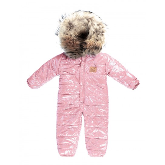 Baby's winter Coverall with detachable Natural Fur - powder pink