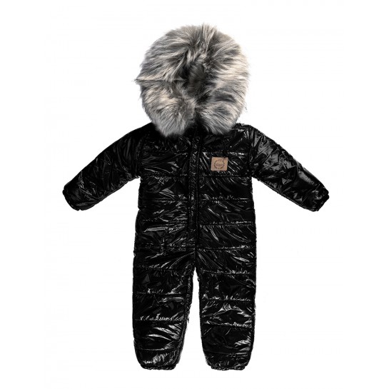 Winter Jumpsuit for Babies with detachable Faux Fur - black