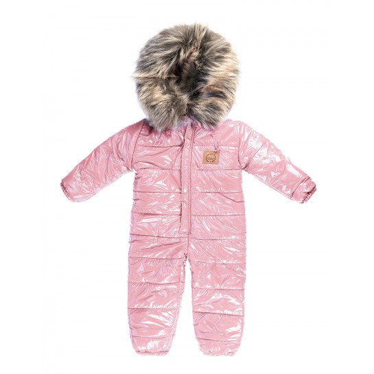Winter Jumpsuit for Babies with detachable Faux Fur - powder pink