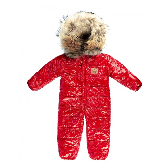 Baby's winter Coverall with detachable Natural Fur - red