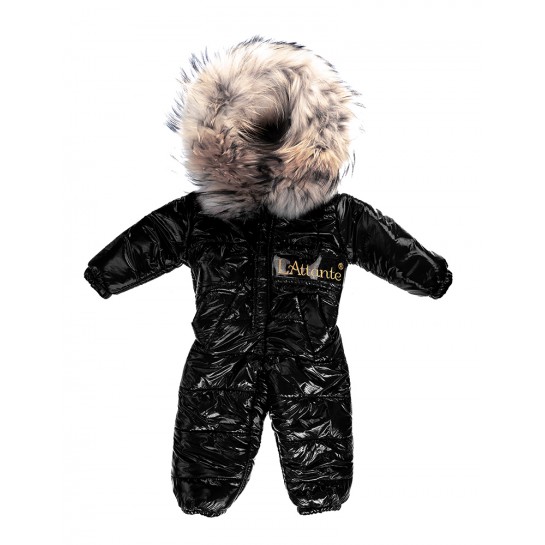 Baby's winter Coverall with detachable Natural Fur - black