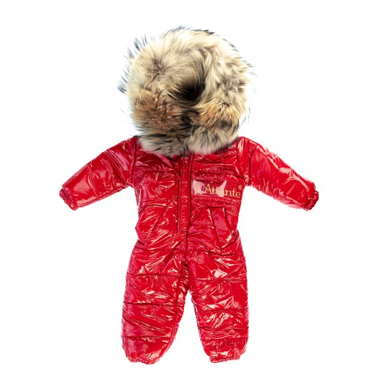 Baby's winter Coverall with detachable Natural Fur - red