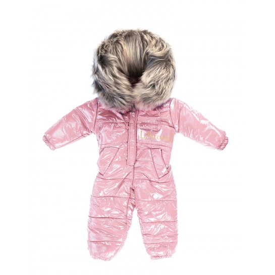 Winter Jumpsuit for Babies with detachable Faux Fur - powder pink