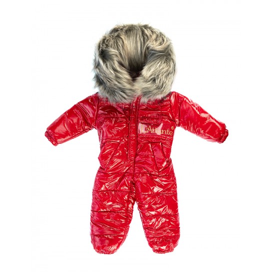 Winter Jumpsuit for Babies with detachable Faux Fur - red