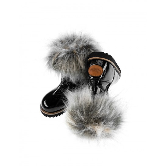 Black children's shoes in gloss - Artificial fur