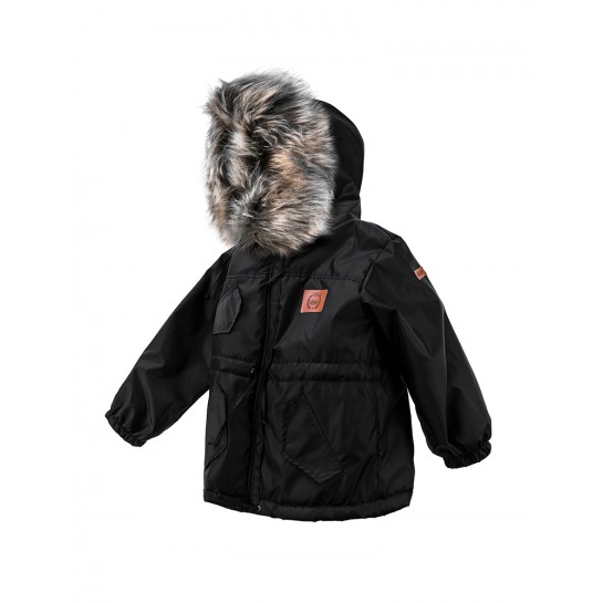 Children's, transitional, autumn / winter jacket with artificial fur - black