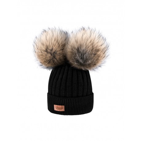 Children's Autumn and Winter Hat LAttante, Pompons - Natural Fur - gray