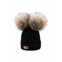 Children's Autumn - Winter Hat LAttante, Pompons - Natural Fur - black