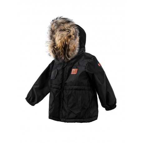 Children's, transitional, autumn / winter jacket with natural fur - black