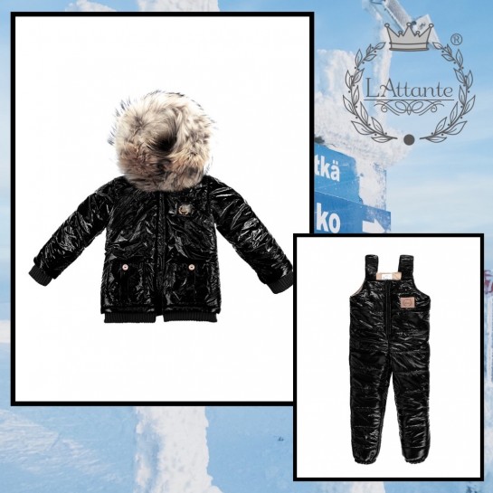 Winter Baby Overalls, Two-Piece with Ecological Fur - Pink