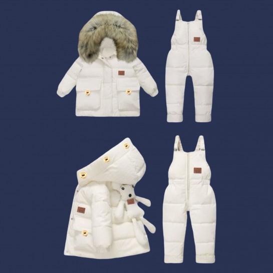 Winter Baby Overalls, Two-Piece with Ecological Fur - Pink