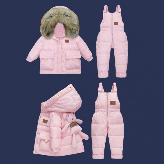 Winter Baby Overalls, Two-Piece with Ecological Fur - Pink