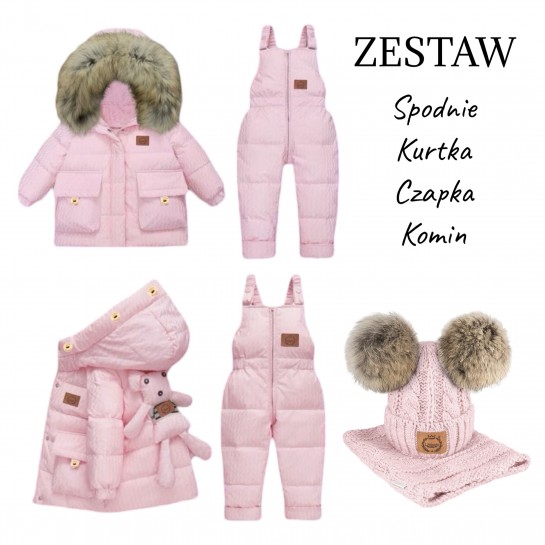 Winter Baby Overalls, Two-Piece with Ecological Fur - Pink