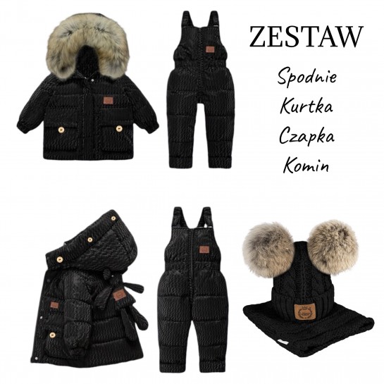 Winter Baby Overalls, Two-Piece with Ecological Fur - Pink