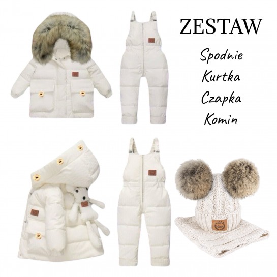 Winter Baby Overalls, Two-Piece with Ecological Fur - Pink