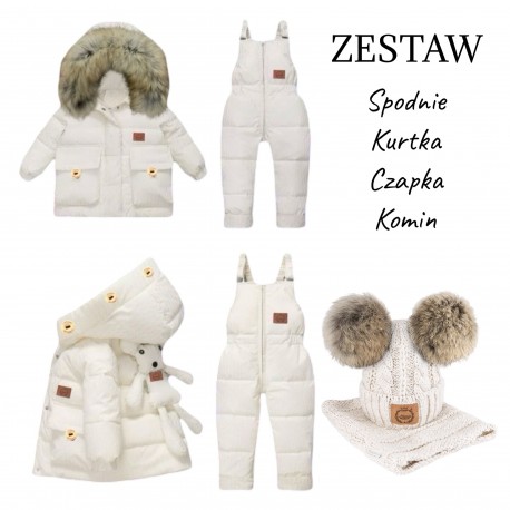 Winter Baby Overalls, Two-Piece with Ecological Fur - Pink