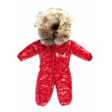 Baby's winter Coverall with detachable Natural Fur - red