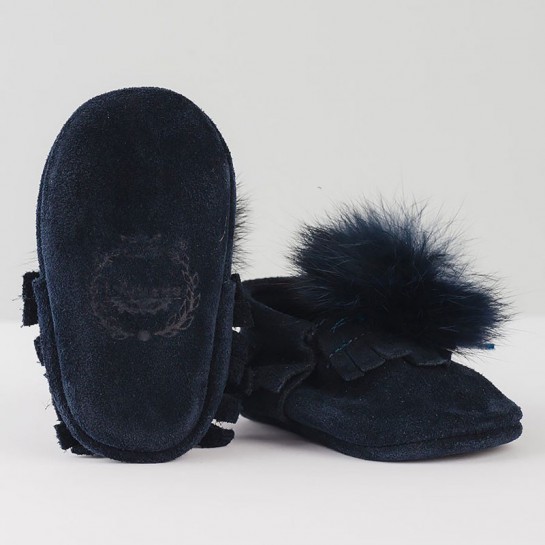 Navy blue moccasins "made with love" 